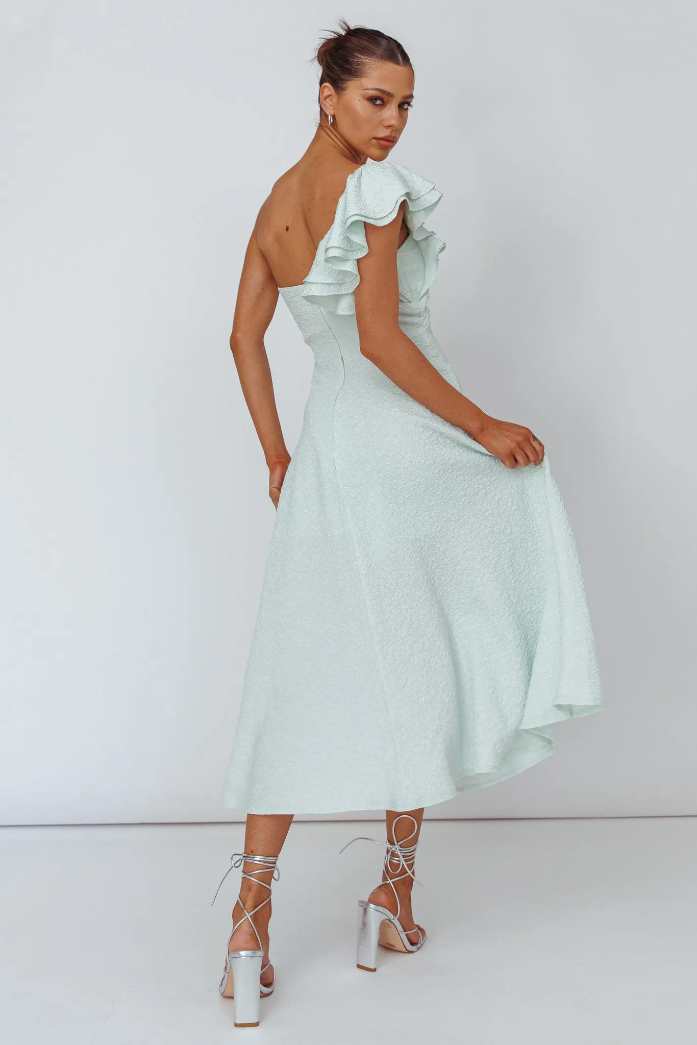 Jolina Ruffle Shoulder Midi Dress Mint