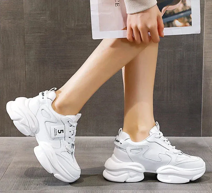 Joskaa 2024 New White Leather Sneakers Womens Platform
