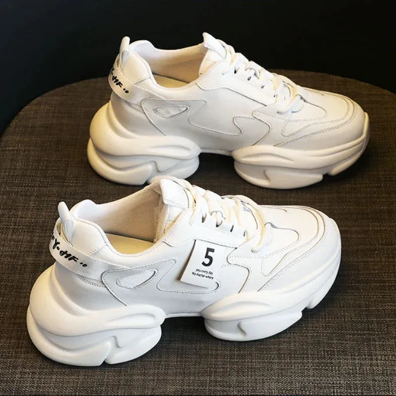 Joskaa 2024 New White Leather Sneakers Womens Platform
