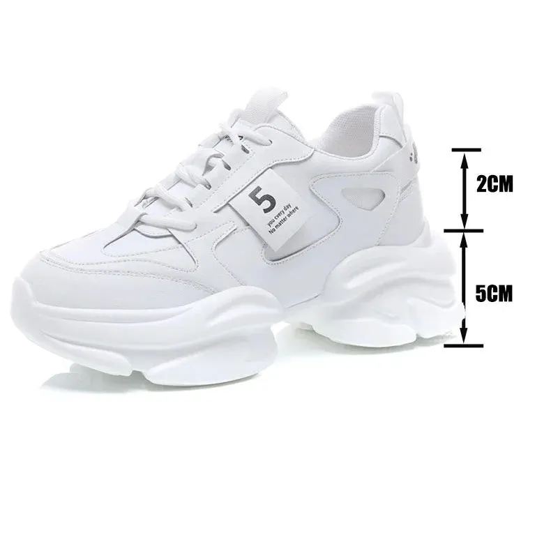 Joskaa 2024 New White Leather Sneakers Womens Platform