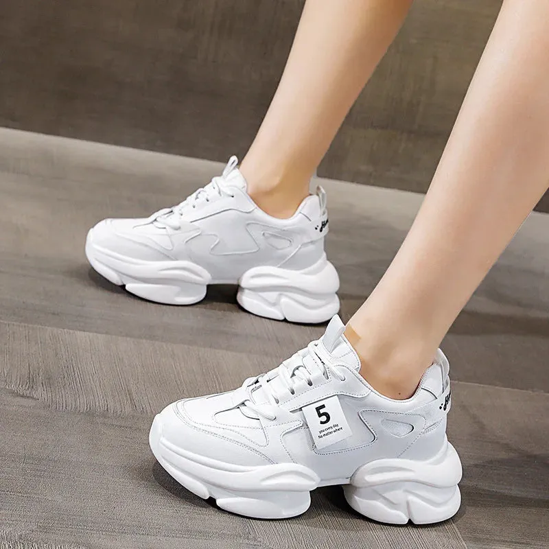 Joskaa 2024 New White Leather Sneakers Womens Platform