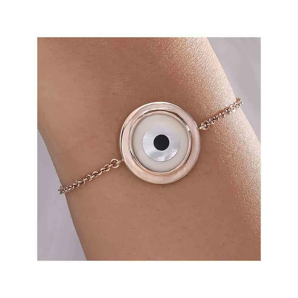 Kaj Fine Jewellery Large Off White Evil Eye Chain Bracelet in 14KT Rose Gold