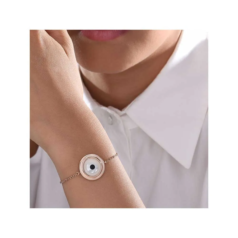 Kaj Fine Jewellery Large Off White Evil Eye Chain Bracelet in 14KT Rose Gold