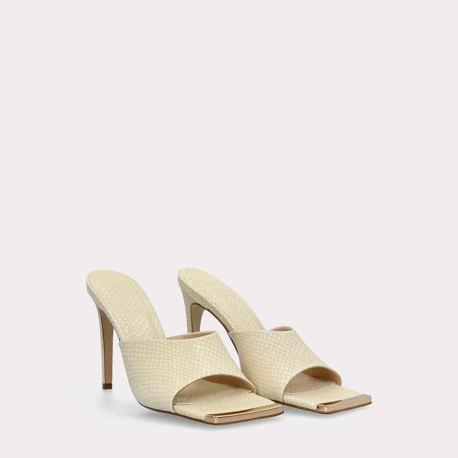 KALINA 05 OFF-WHITE LIZZARD EMBOSSED LEATHER MULES