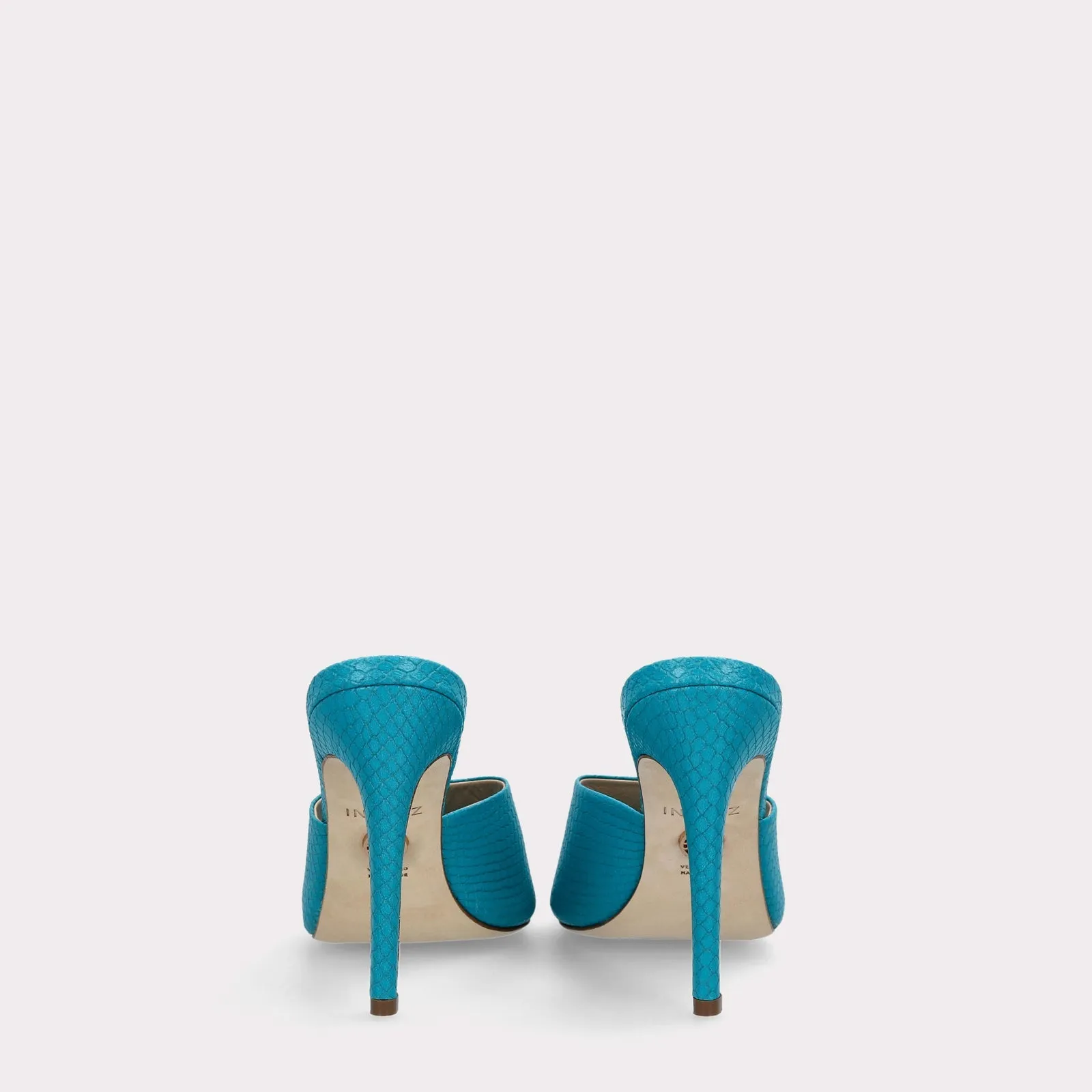 KALINA 05 SCUBA BLUE LIZZARD EMBOSSED LEATHER MULES