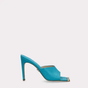 KALINA 05 SCUBA BLUE LIZZARD EMBOSSED LEATHER MULES