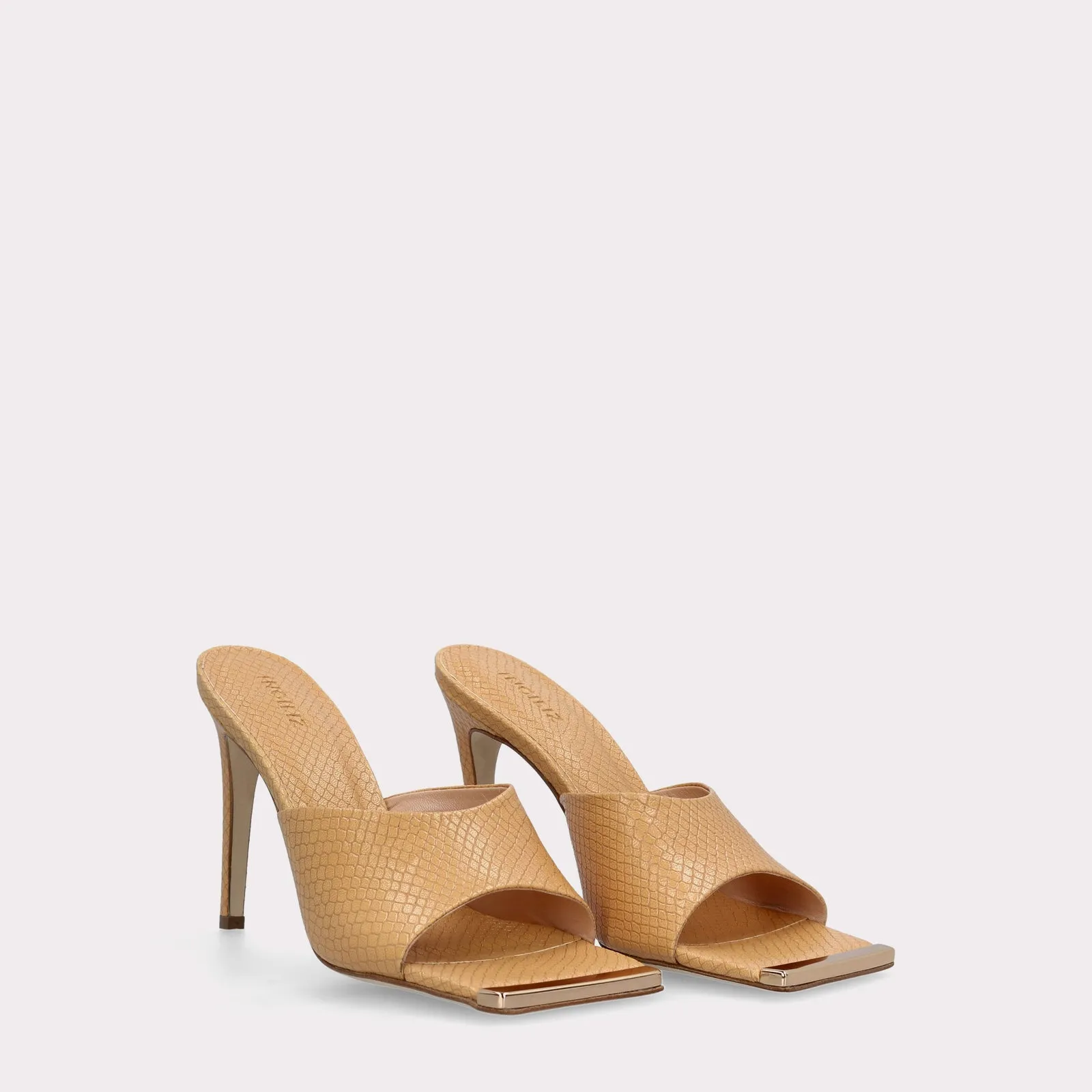 KALINA YELLOW LIZZARD EMBOSSED LEATHER MULES