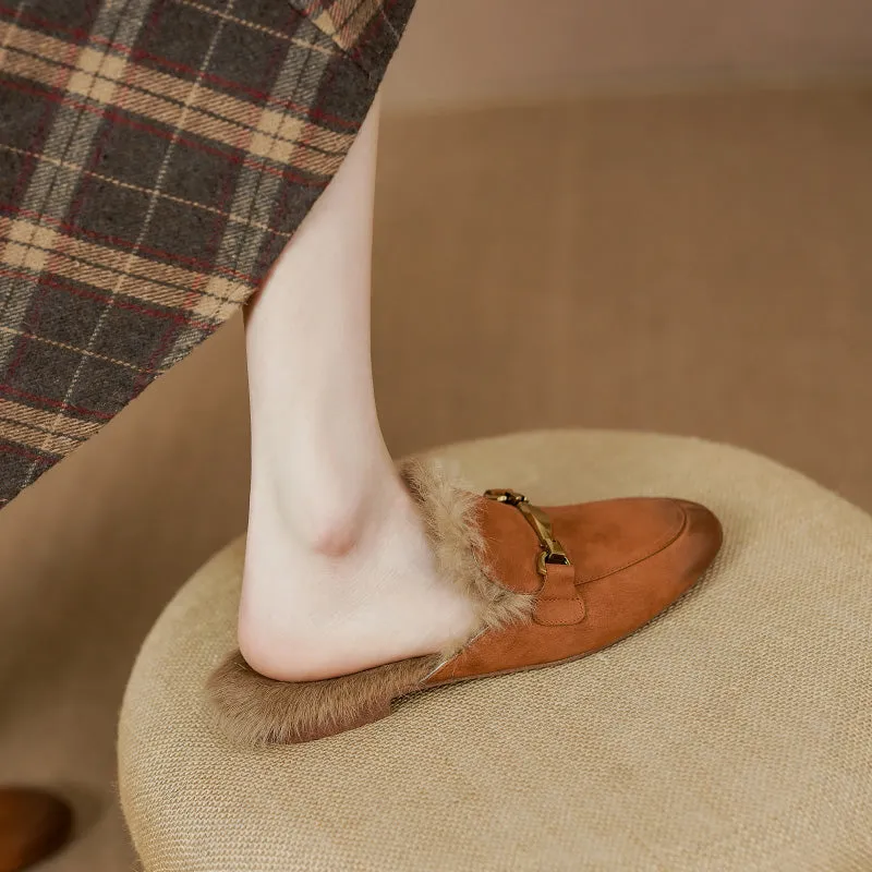 Kate Orange Fur Mules Womens