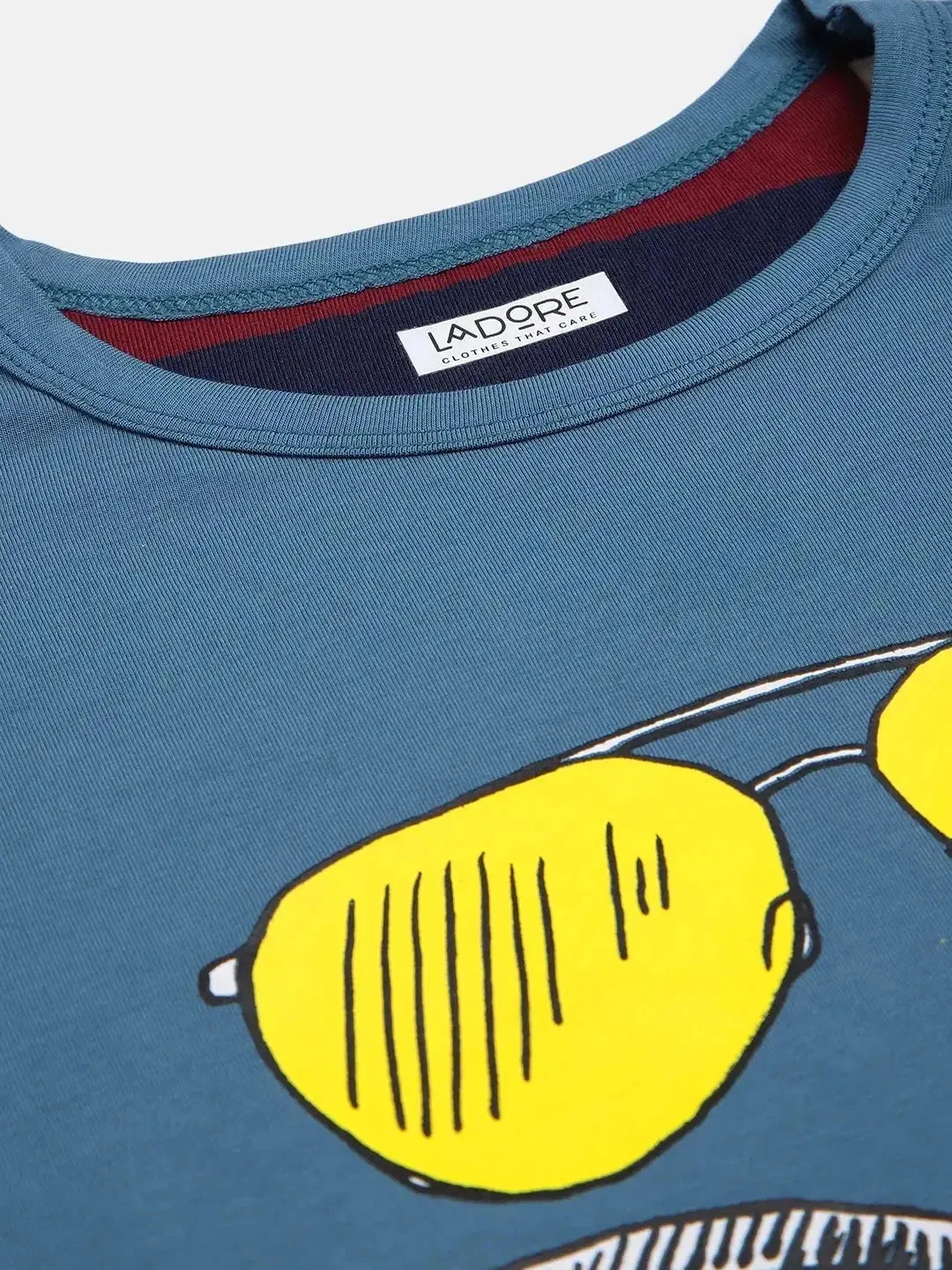 Kids Blue Half Sleeves Sunglasses Cotton T-shirt