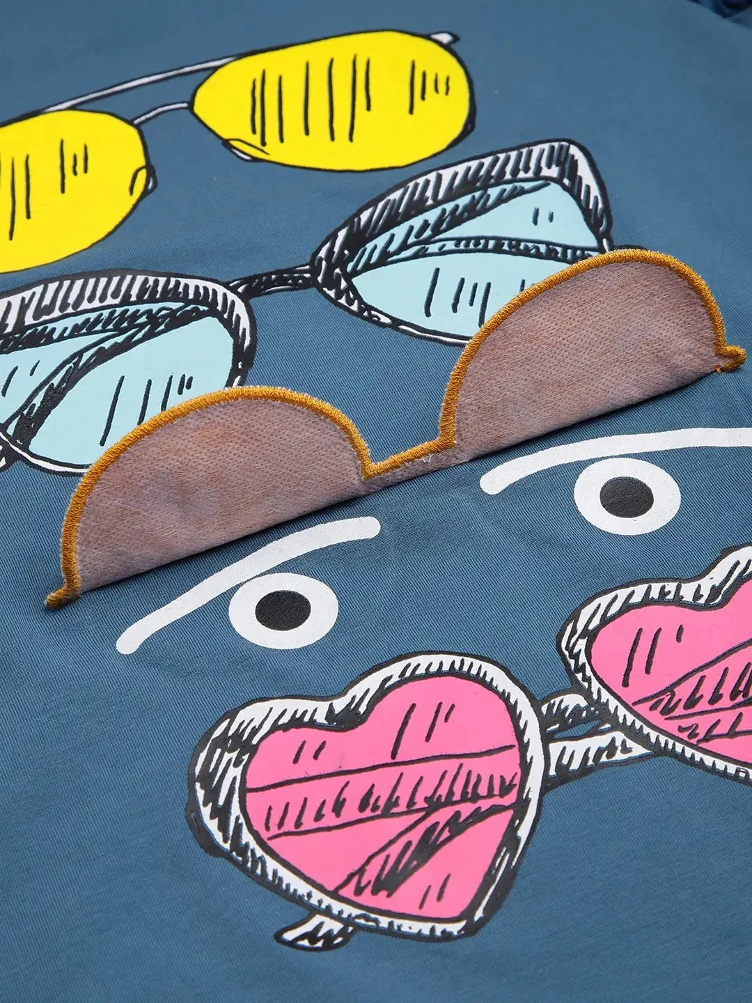 Kids Blue Half Sleeves Sunglasses Cotton T-shirt