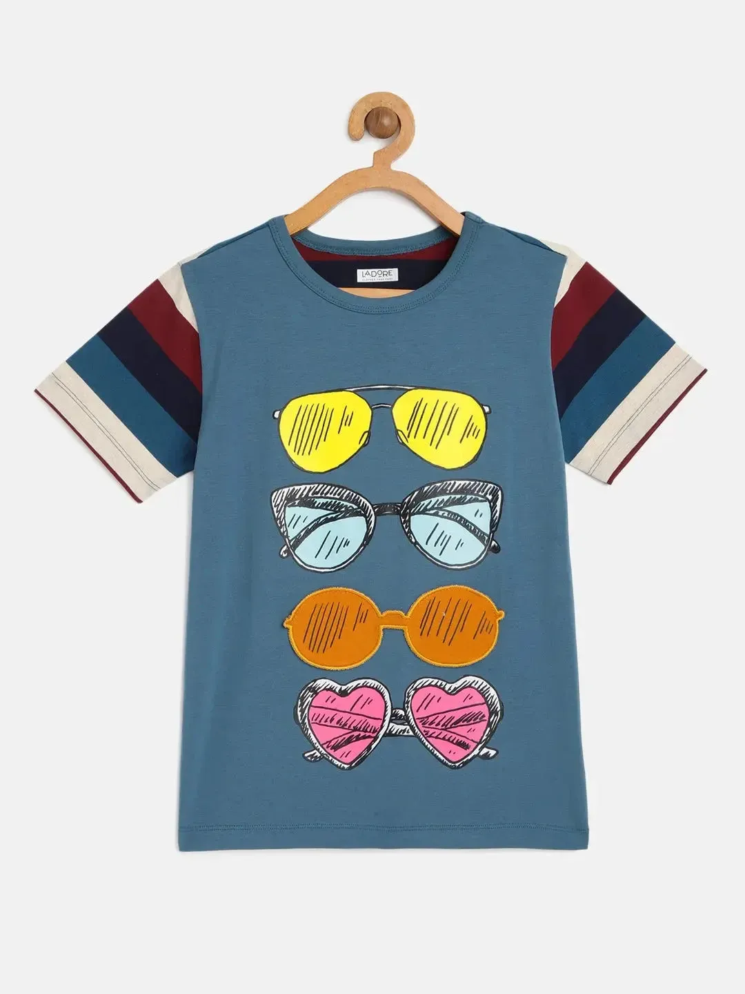 Kids Blue Half Sleeves Sunglasses Cotton T-shirt