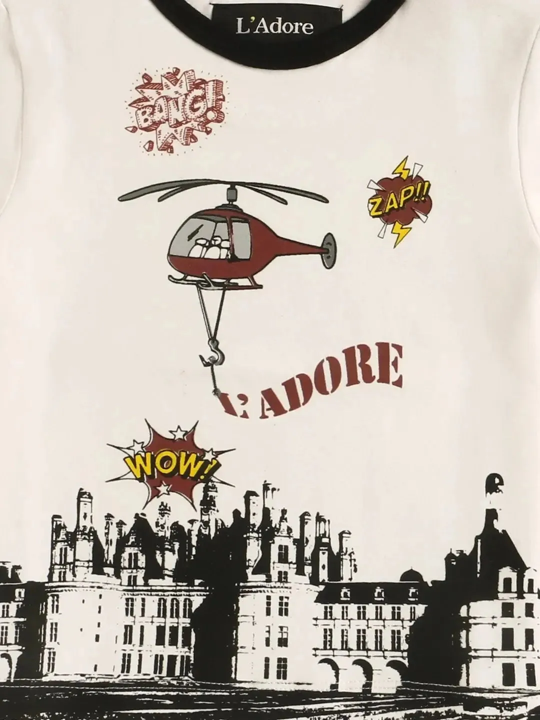 Kids White Helicopter Printed Round Neck Cotton T-shirt