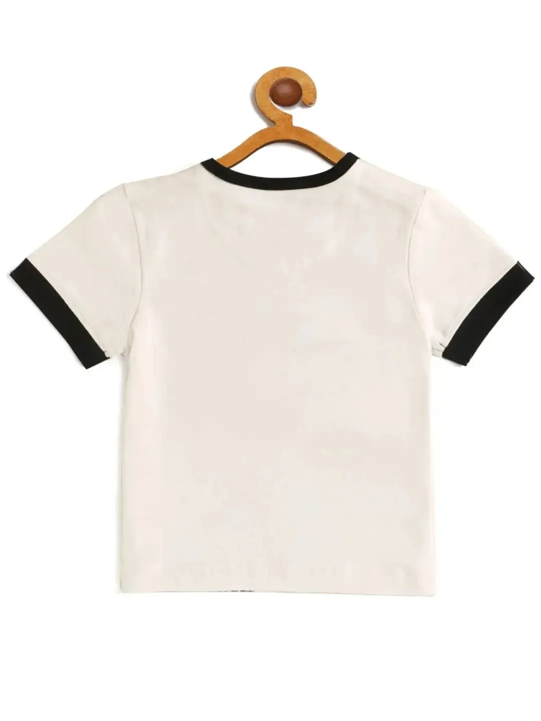 Kids White Helicopter Printed Round Neck Cotton T-shirt