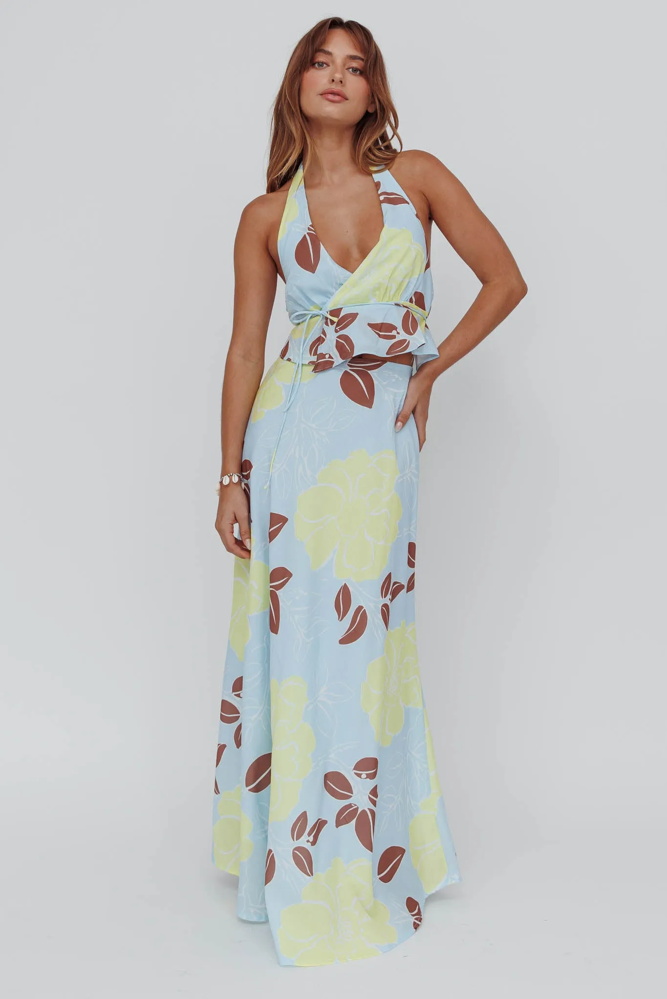 Kika Halterneck Crop Top Floral Blue