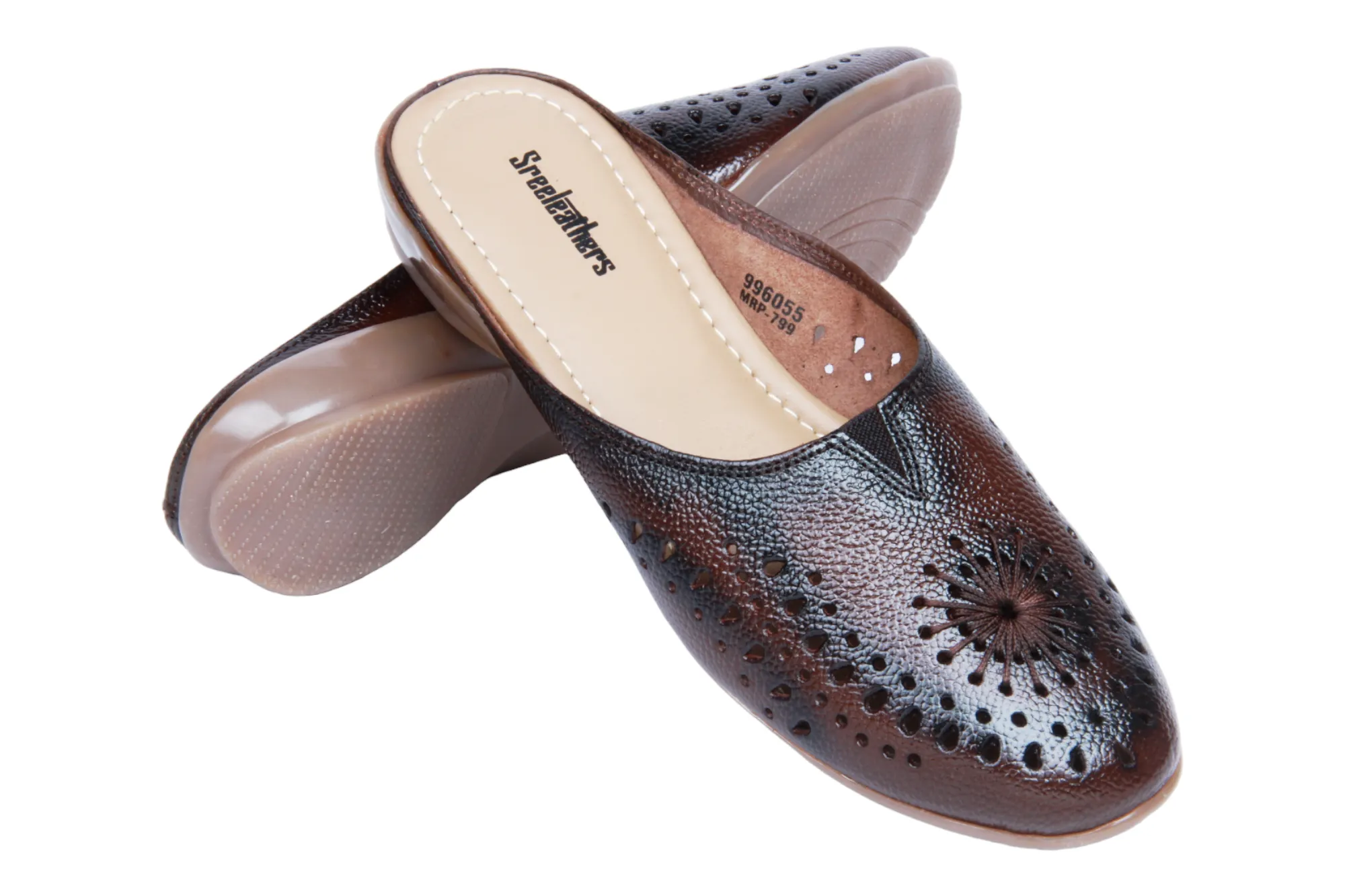 Ladies Leather flat Mules Cut 996055