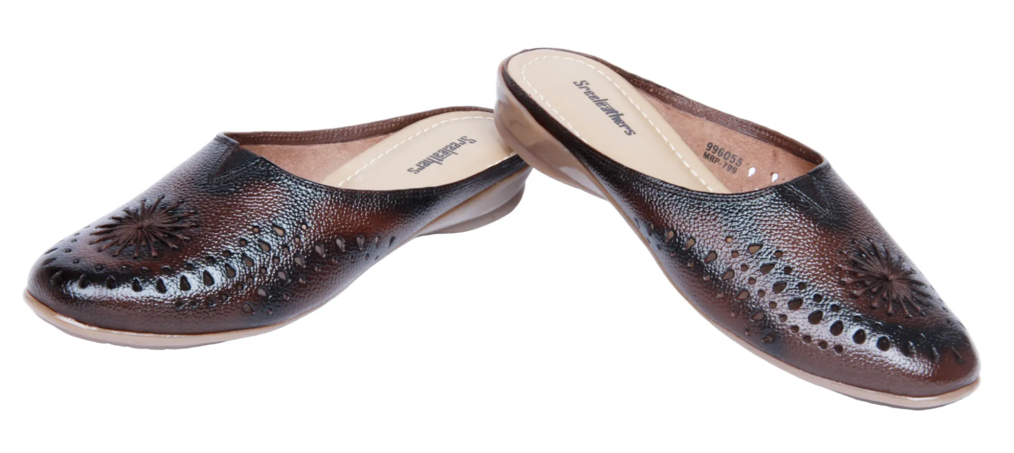 Ladies Leather flat Mules Cut 996055