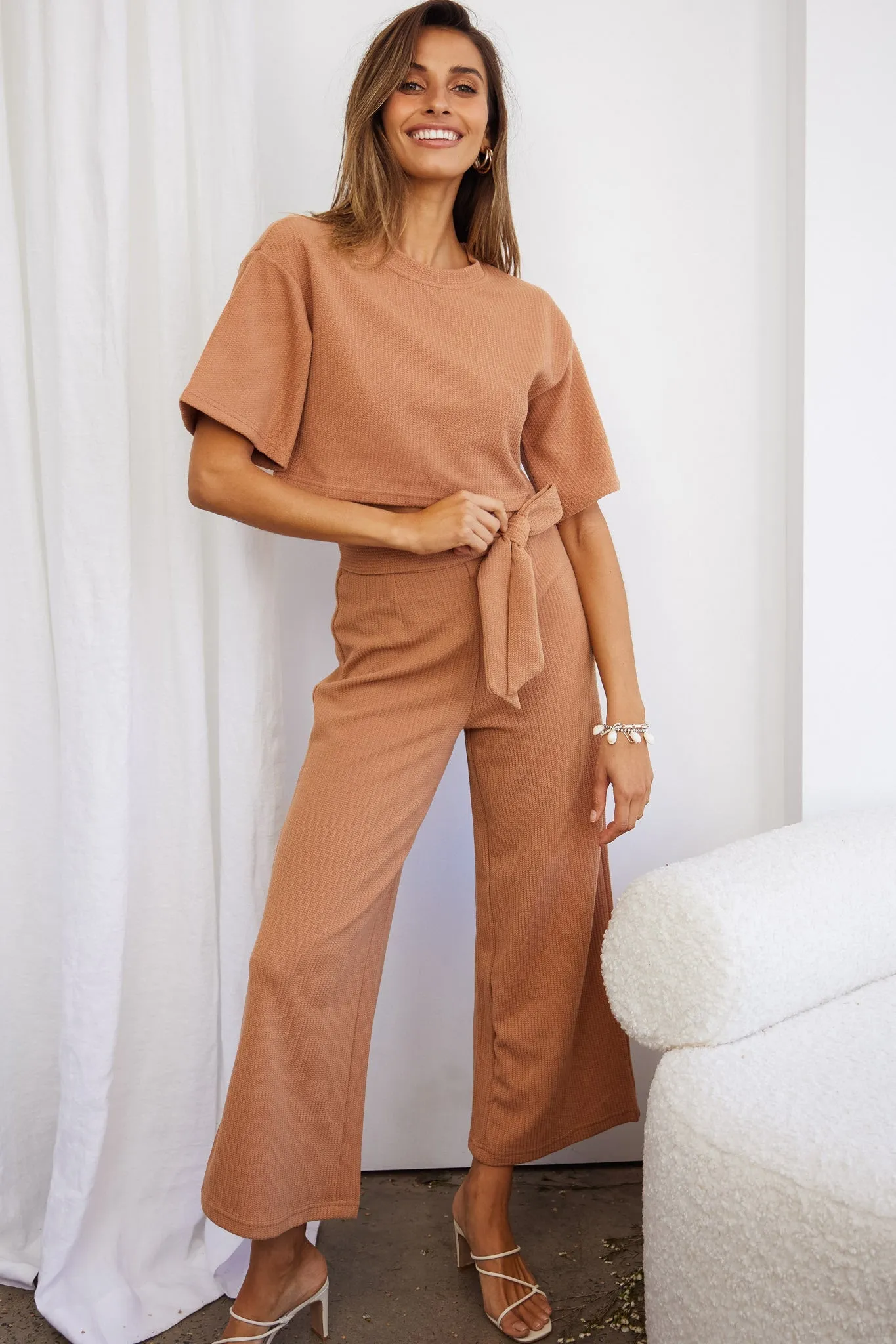 Larissa Waist Tie Wide Leg Pants Tan