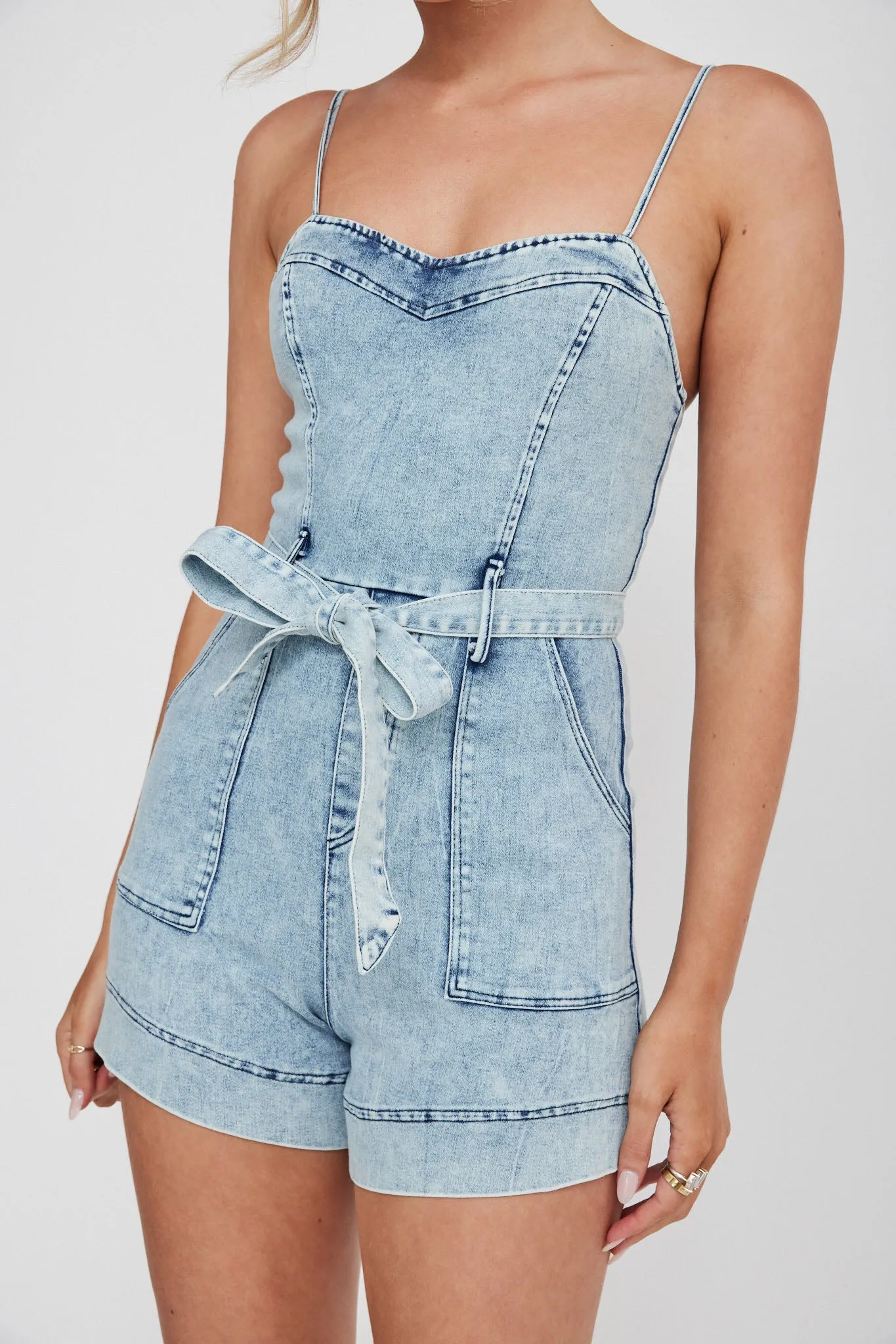 Laureen Pocket Romper Denim