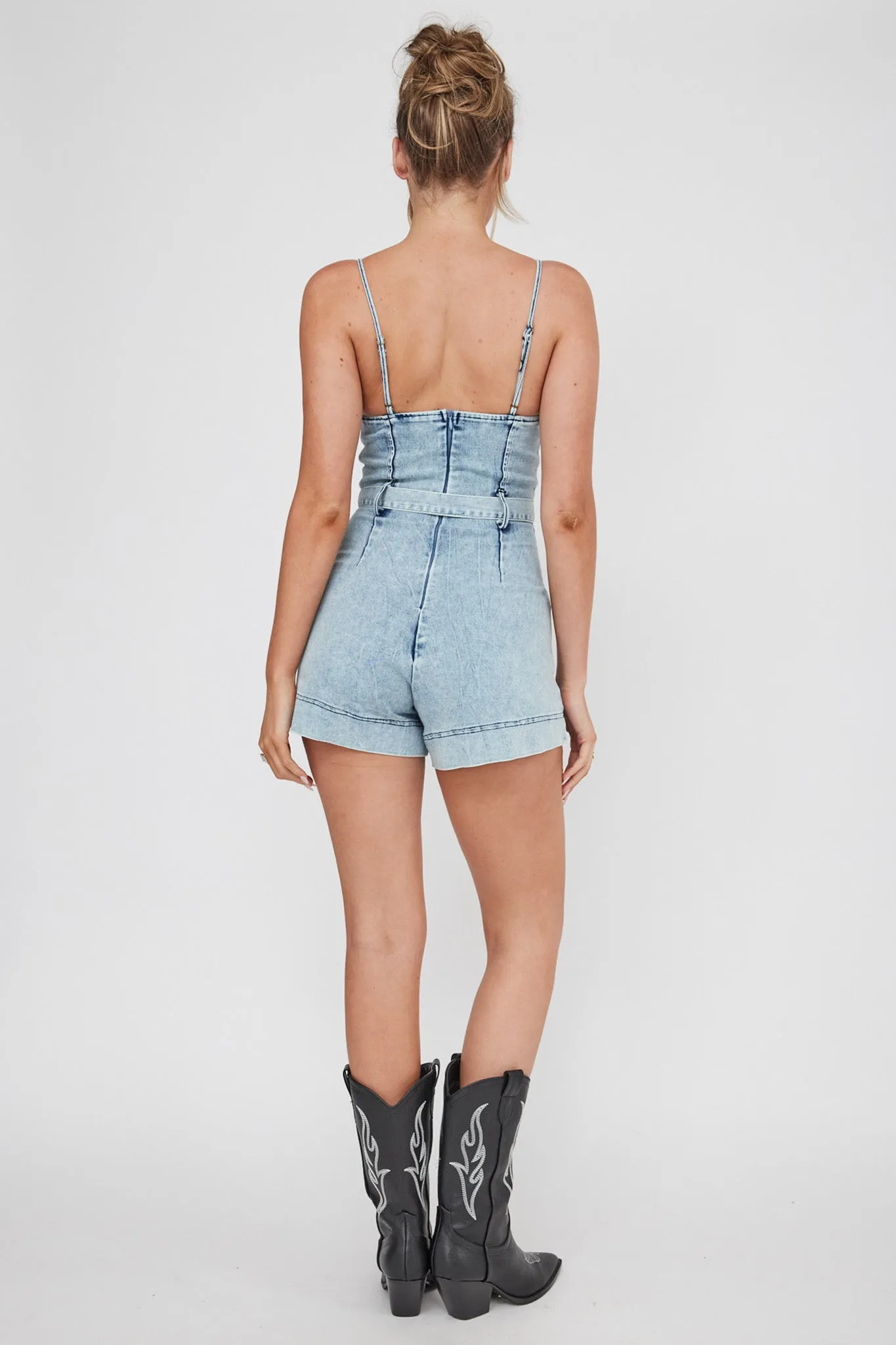 Laureen Pocket Romper Denim