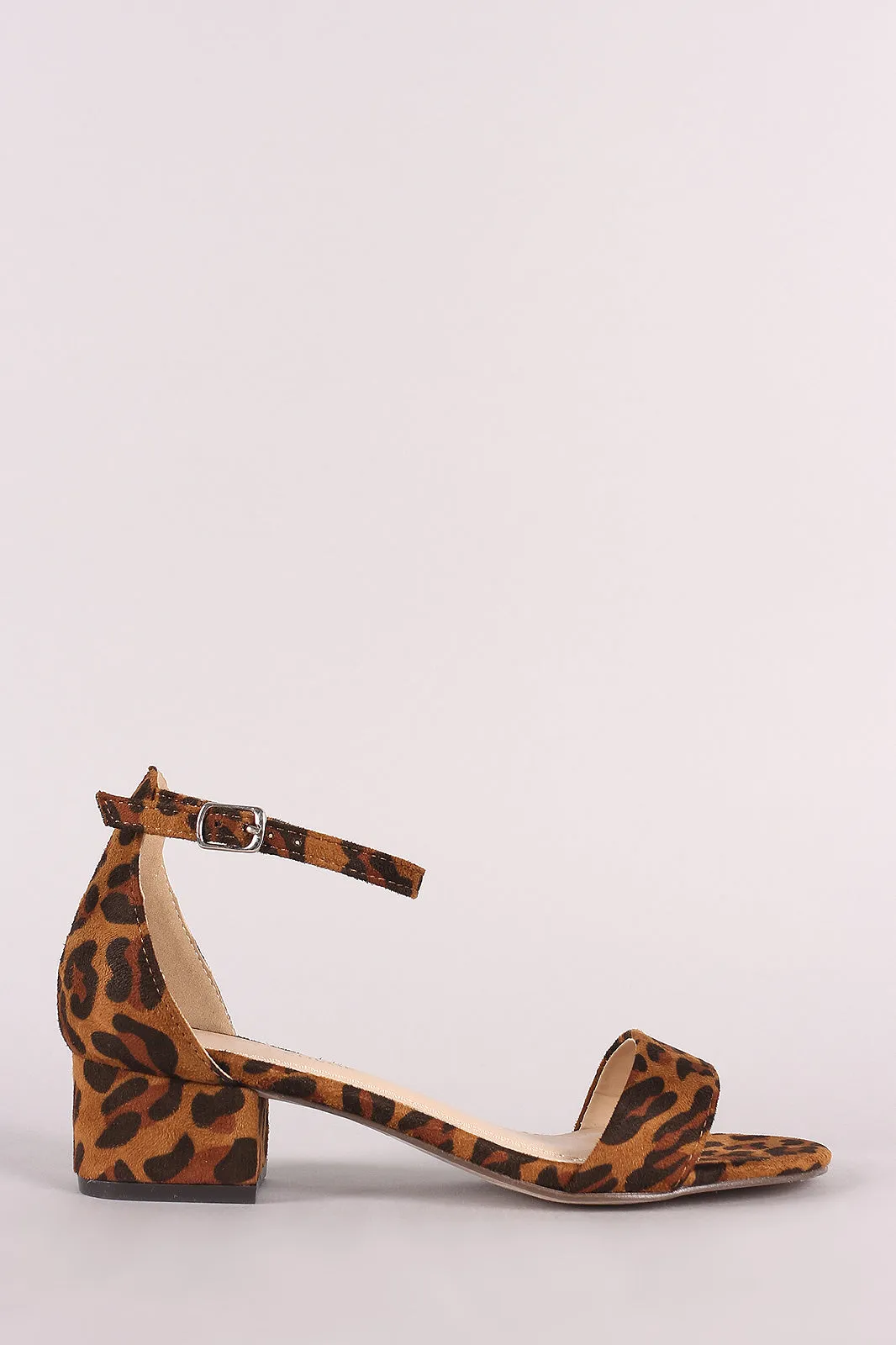 Leopard Ankle Strap Open Toe Block Heeled Sandal