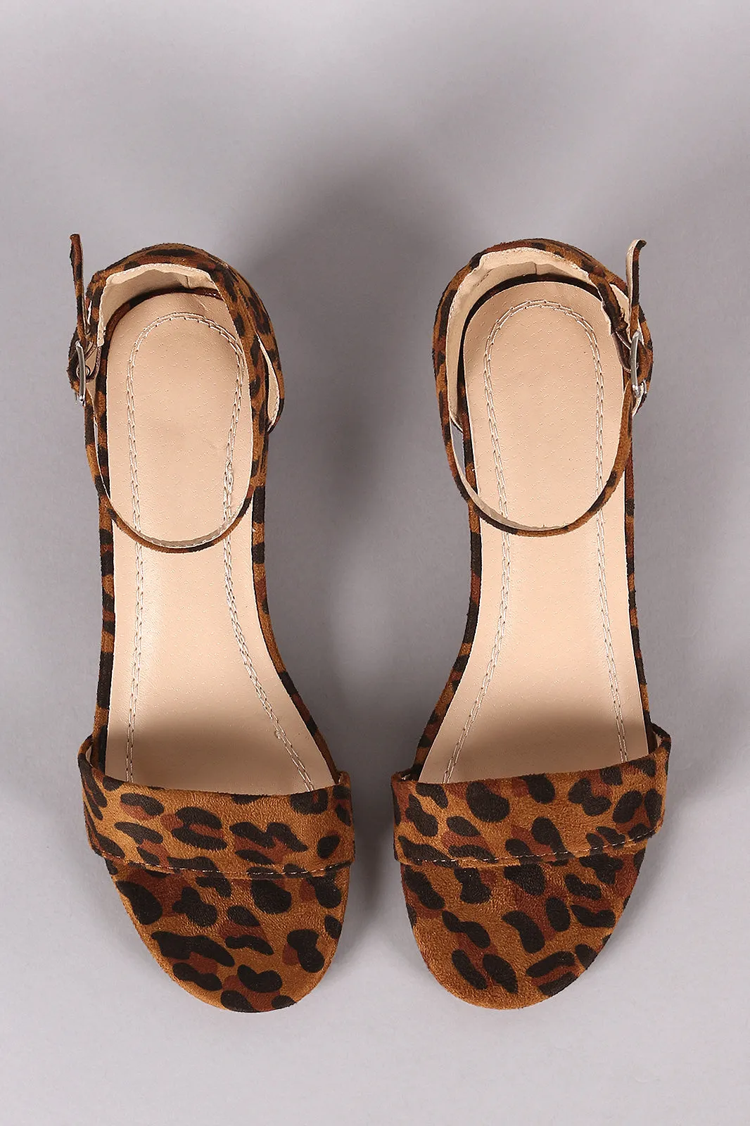 Leopard Ankle Strap Open Toe Block Heeled Sandal