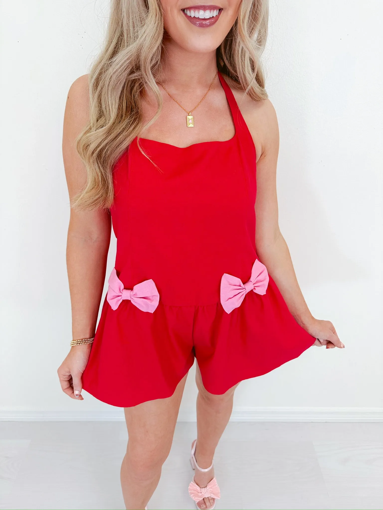Let's Bow Backless Halter Romper