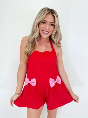Let's Bow Backless Halter Romper