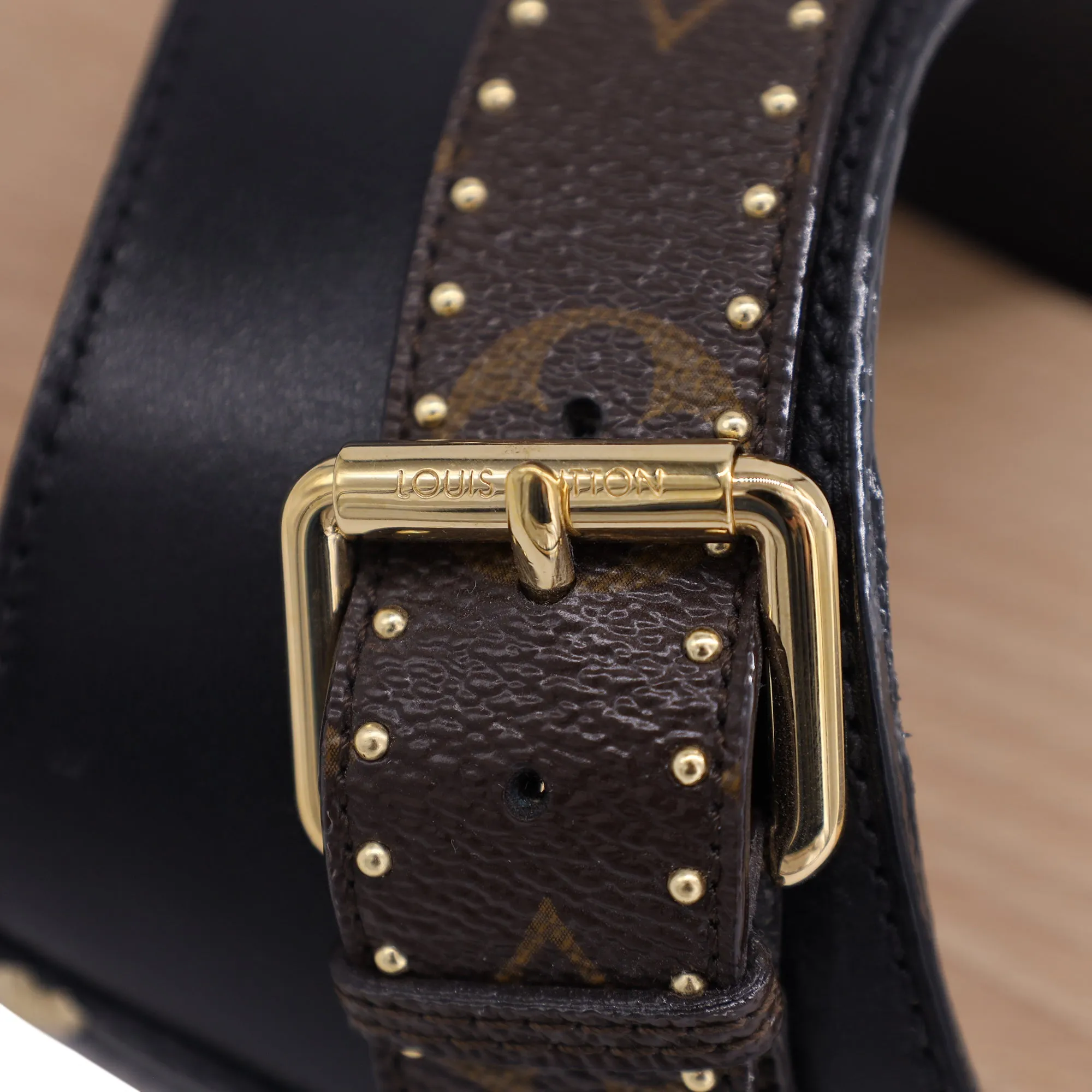 Louis Vuitton Cottage Mule in Black Calfskin Leather and Brown Wood