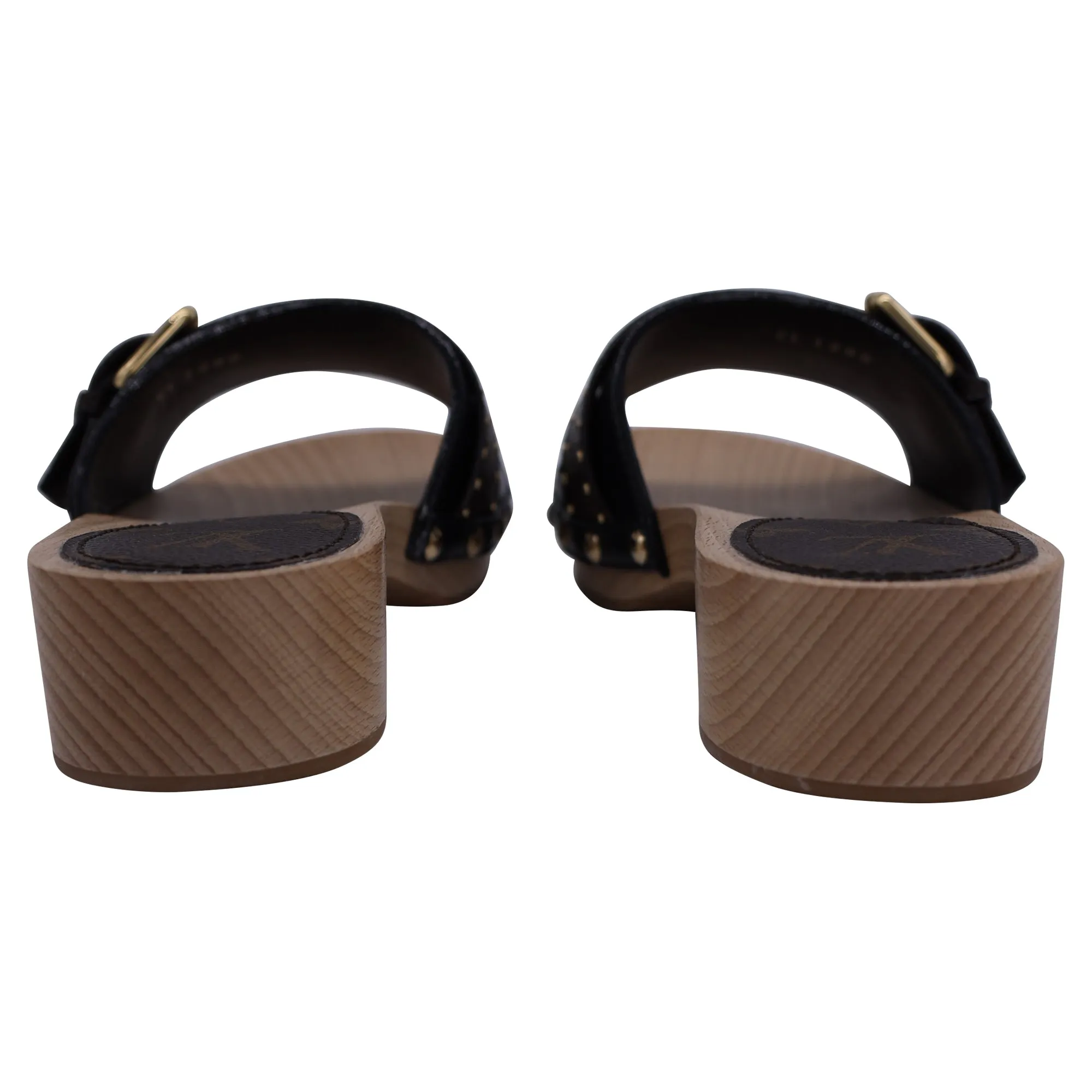 Louis Vuitton Cottage Mule in Black Calfskin Leather and Brown Wood