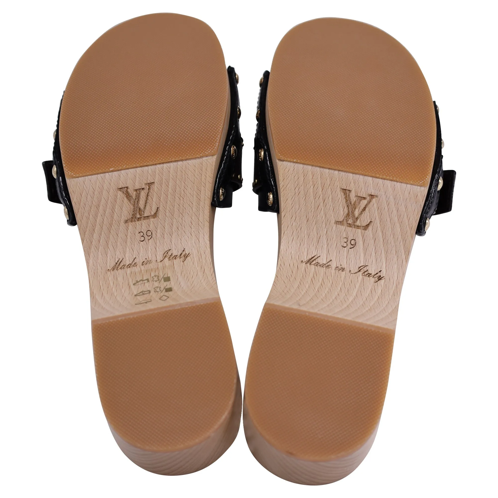 Louis Vuitton Cottage Mule in Black Calfskin Leather and Brown Wood