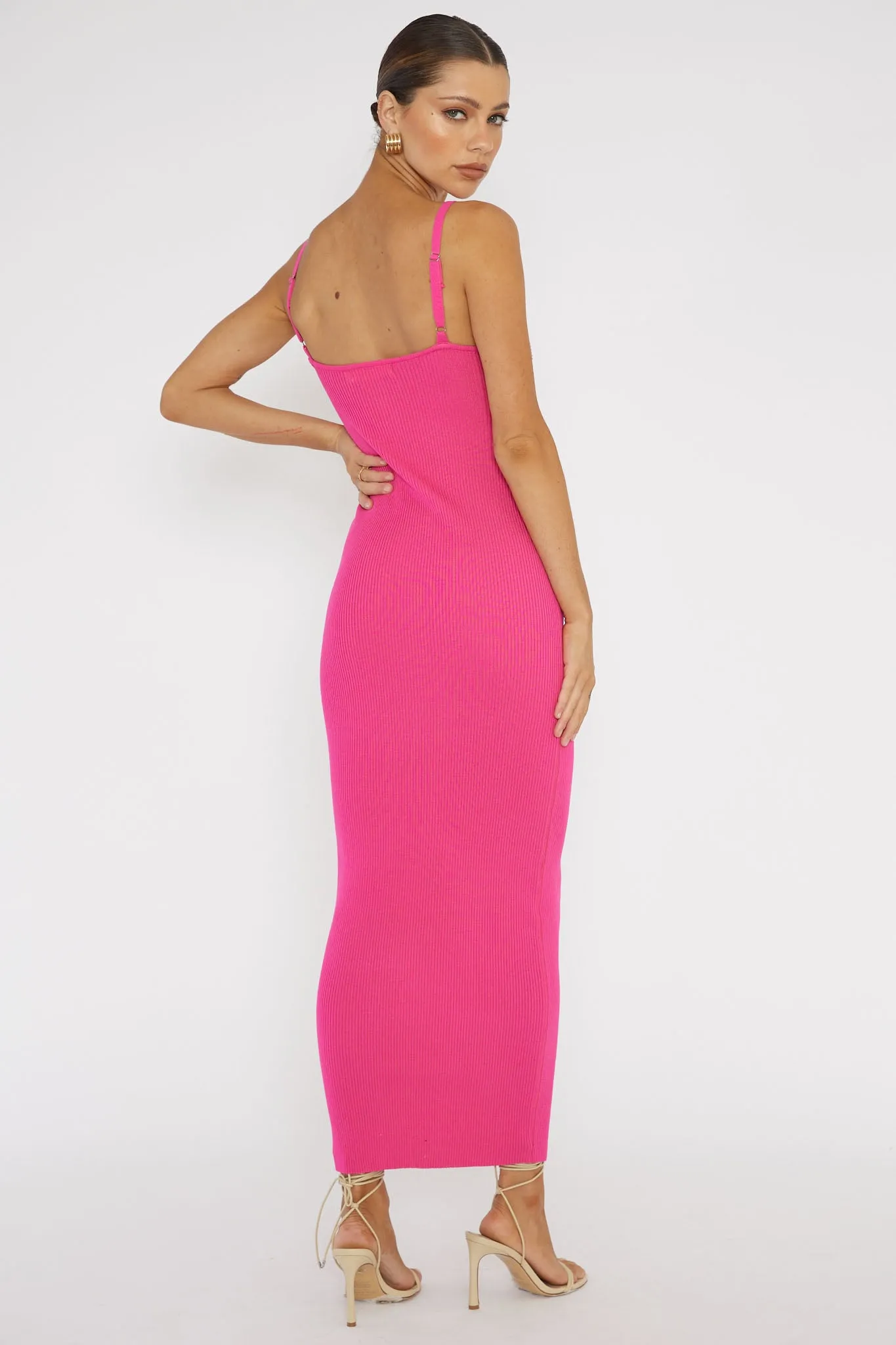 Lover's High Twist Bust Knit Midi Dress Hot Pink