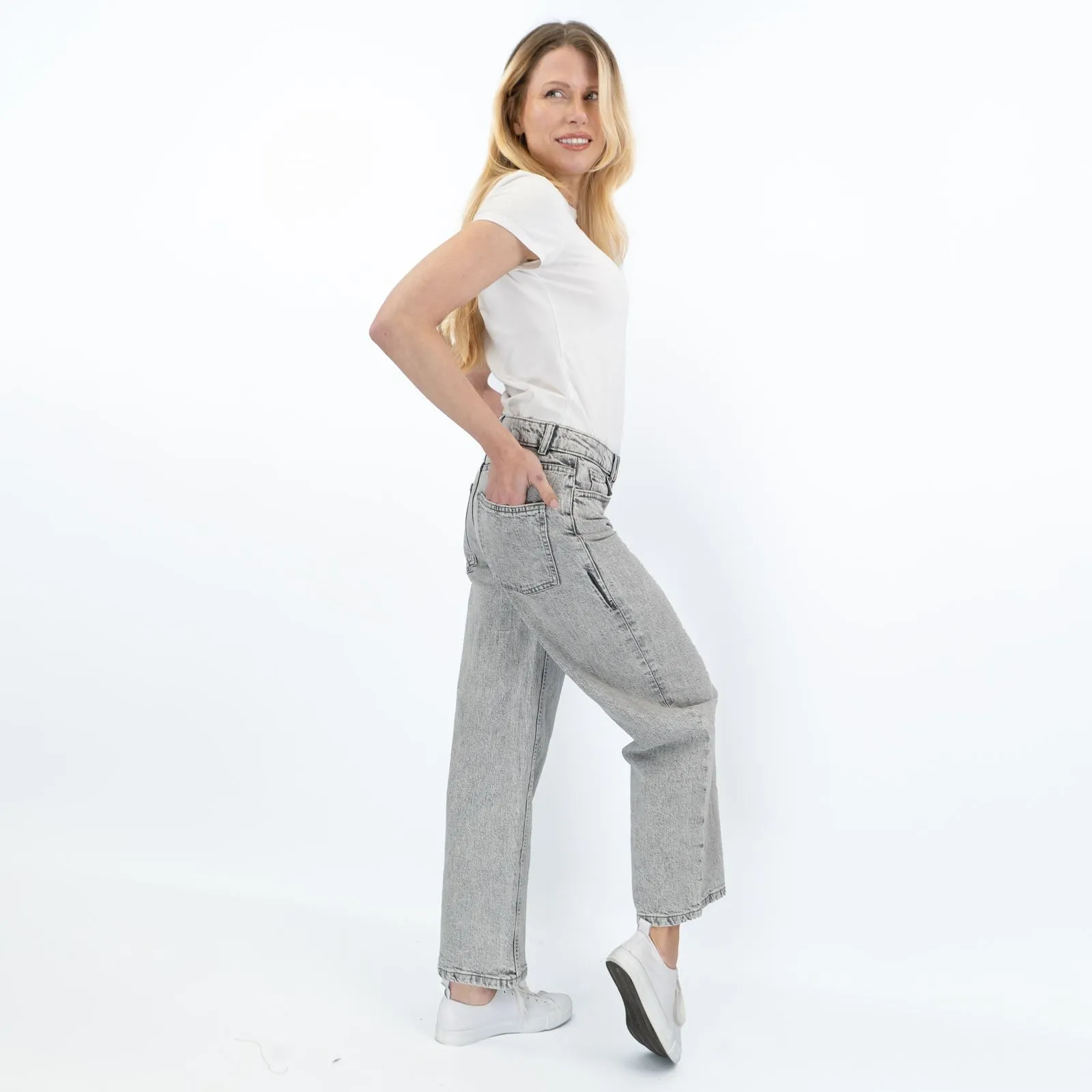M&S Women's Wide Leg Jeans Grey