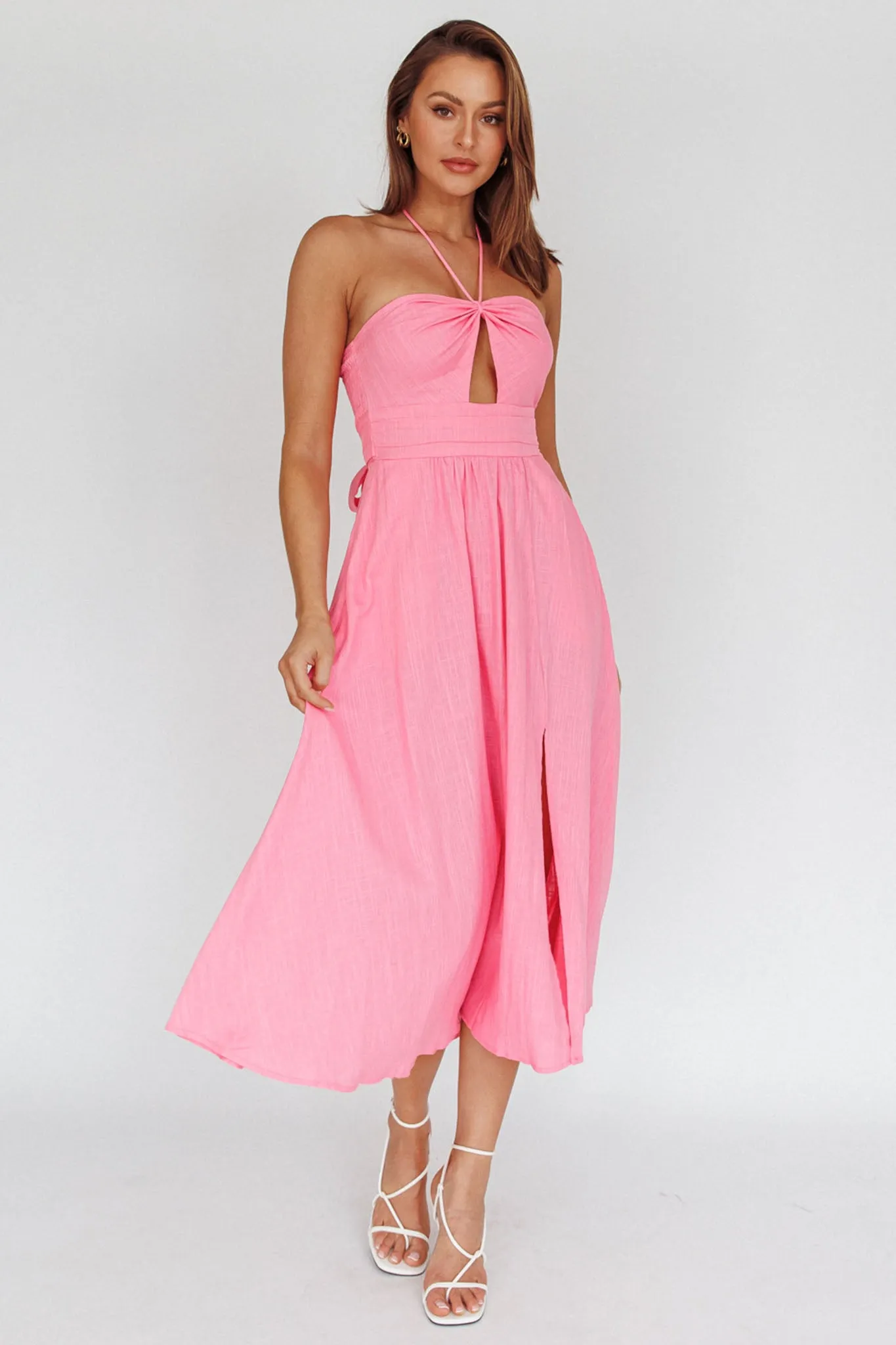 Maravilhosa Keyhole Halter Midi Dress Pink