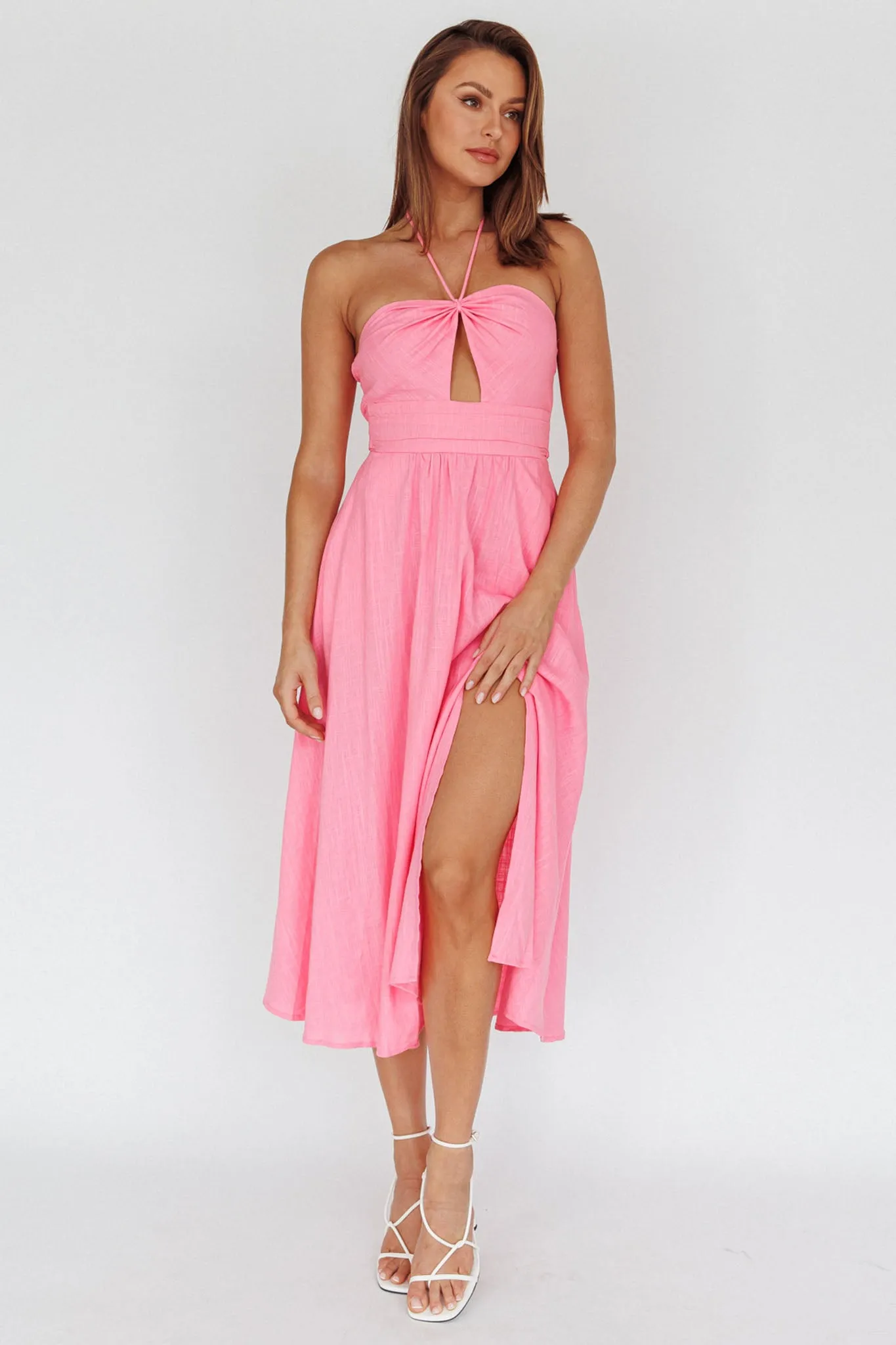 Maravilhosa Keyhole Halter Midi Dress Pink
