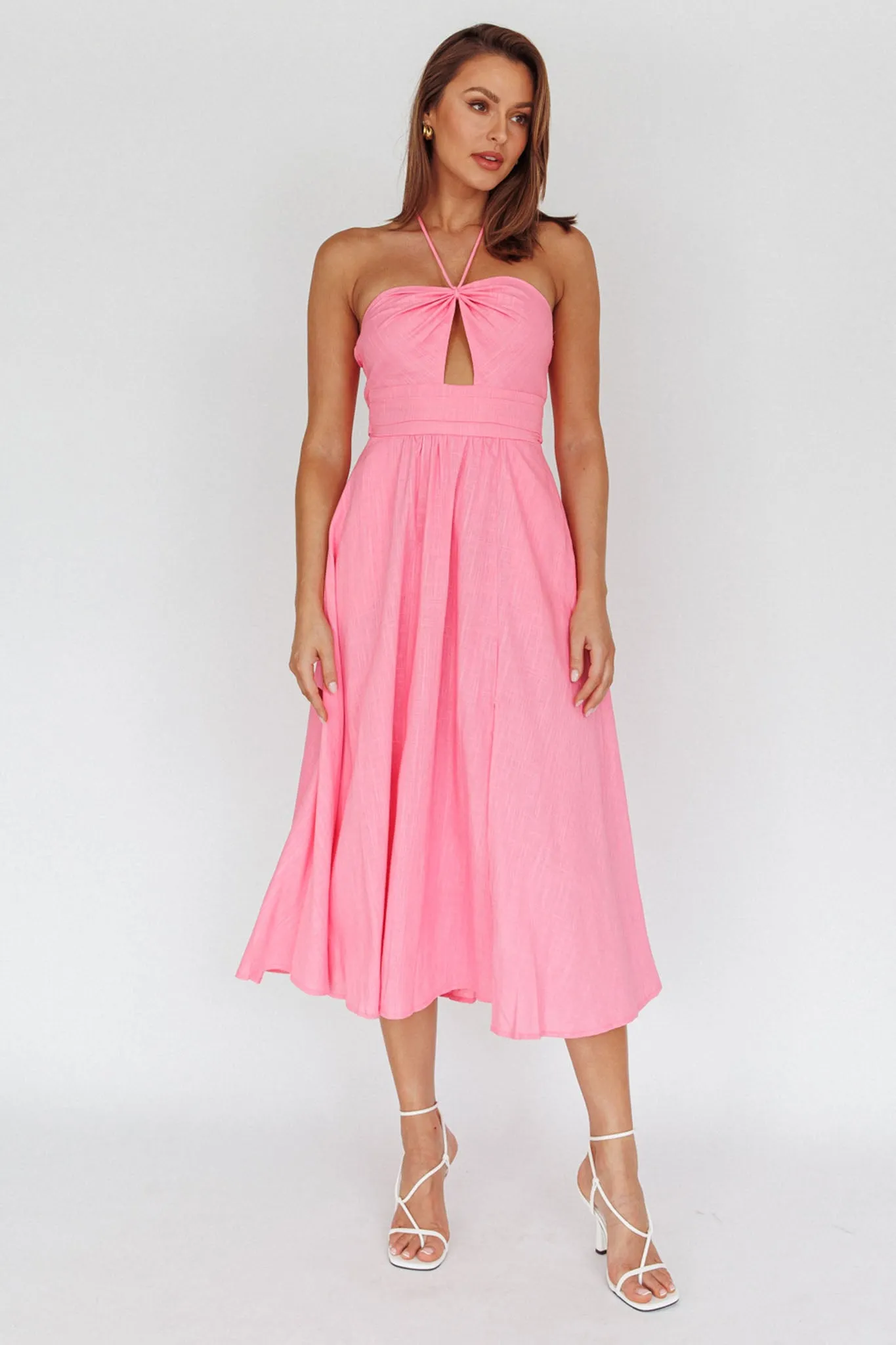 Maravilhosa Keyhole Halter Midi Dress Pink