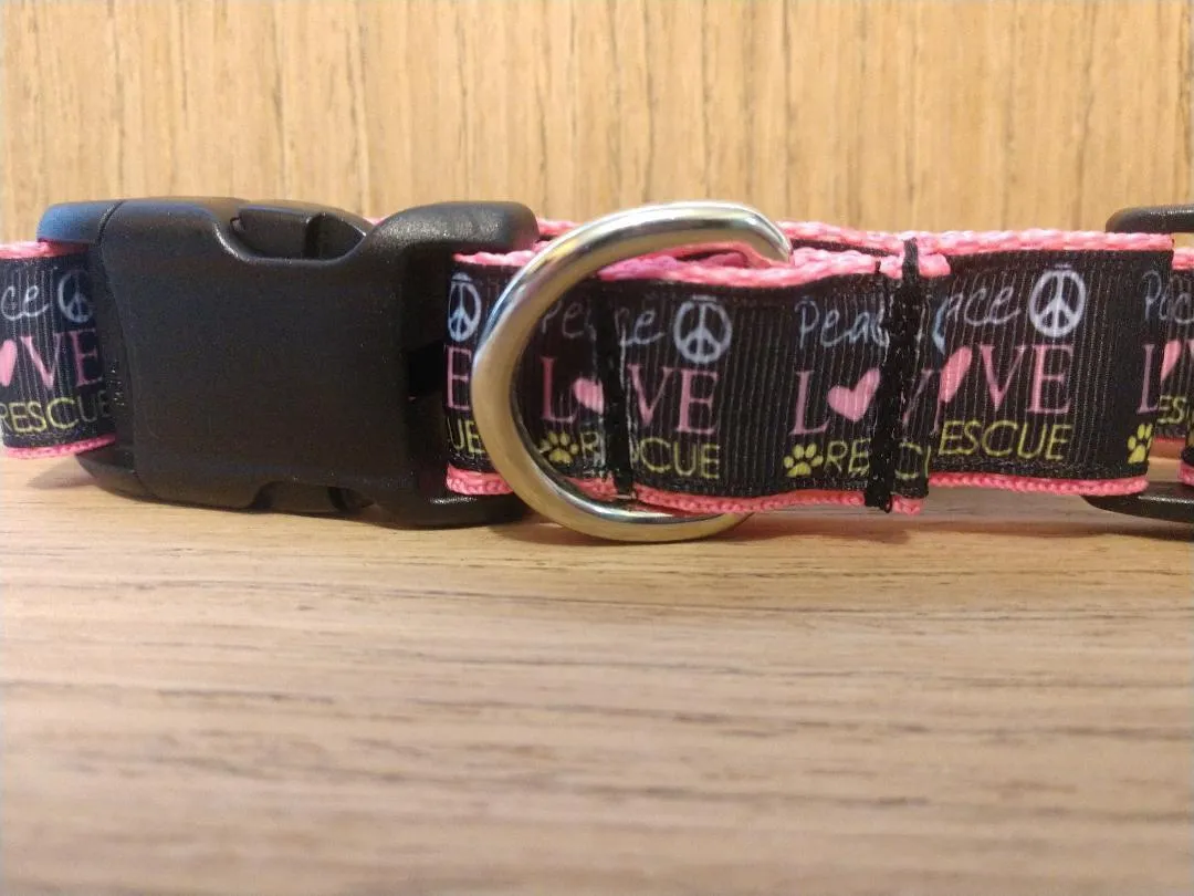 Martingale  Collar/ Large/ Medium/ Peace Love and Rescue Pink