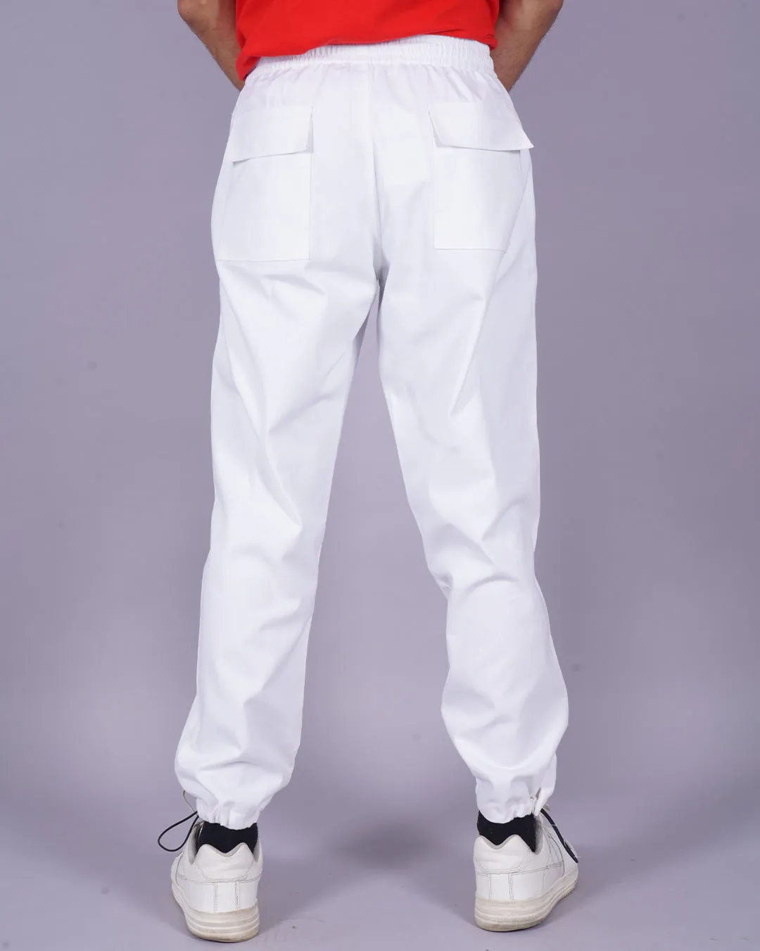 Men White Adjustable Cargo Pants for Foodies