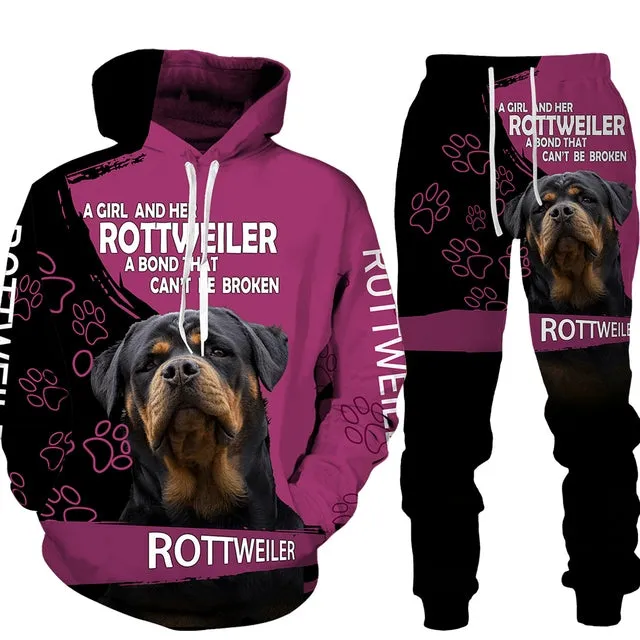 Men's 2 Piece Dog Print Hoodie Set