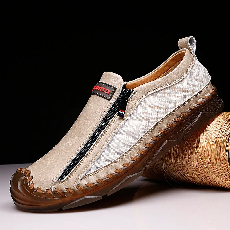 Men's Casual Moccasins Loafers Breathable Zipper Leather Shoes | 90888