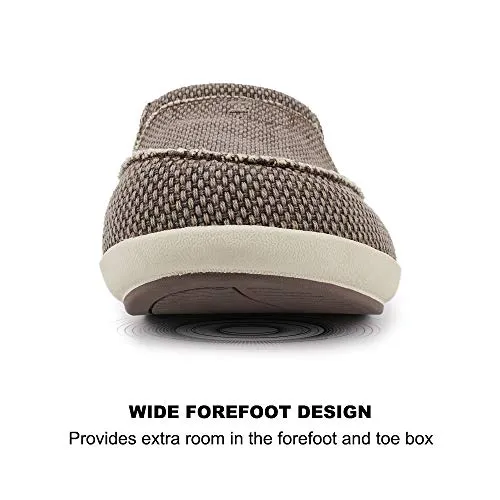 Mens House Slippers with Arch Support, Canvas House Slipper for Men with Suede Insole and Velvet Lining, Slip on Clog House Shoes with Indoor Outdoor Anti-Skid Rubber Sole, Brown