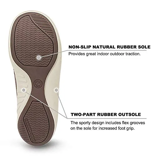 Mens House Slippers with Arch Support, Canvas House Slipper for Men with Suede Insole and Velvet Lining, Slip on Clog House Shoes with Indoor Outdoor Anti-Skid Rubber Sole, Brown
