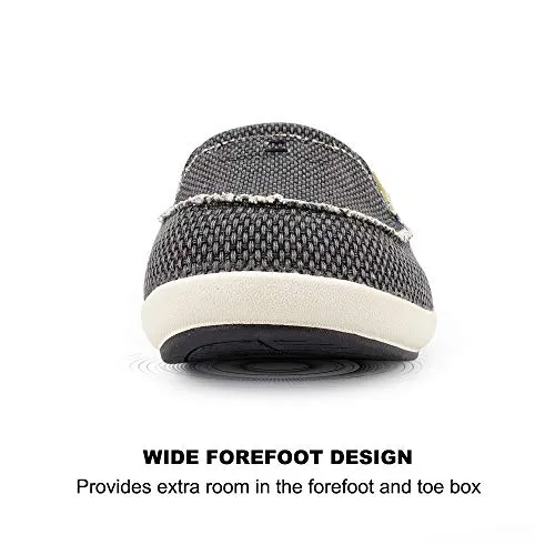 Mens Slippers with Arch Support, Canvas House Slipper for Men with Suede Insole and Velvet Lining, Slip on Clog House Shoes with Indoor Outdoor Anti-Skid Rubber Sole, Black