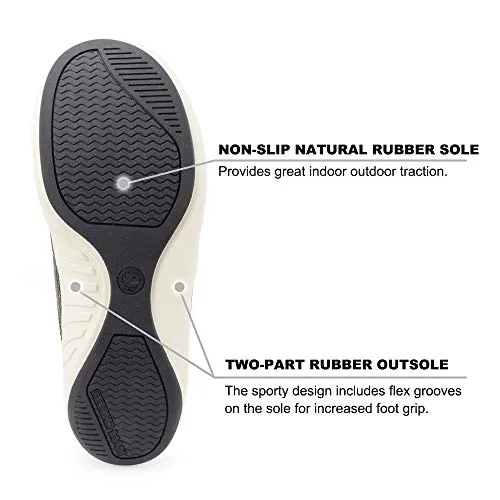 Mens Slippers with Arch Support, Canvas House Slipper for Men with Suede Insole and Velvet Lining, Slip on Clog House Shoes with Indoor Outdoor Anti-Skid Rubber Sole, Black
