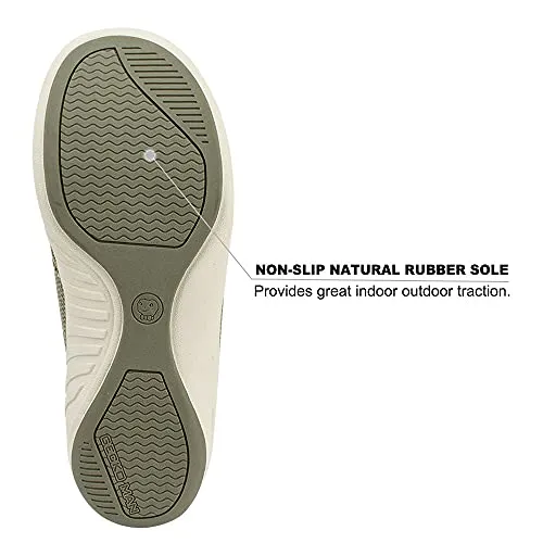 Mens Slippers with Arch Support, Plantar Fasciitis Slipper for Men with Cozy Fuzzy Wool and Velvet Lining, Canvas Slip On Clog House Shoes with Indoor Outdoor Anti-Skid Rubber Sole, Light Olive, 8.5