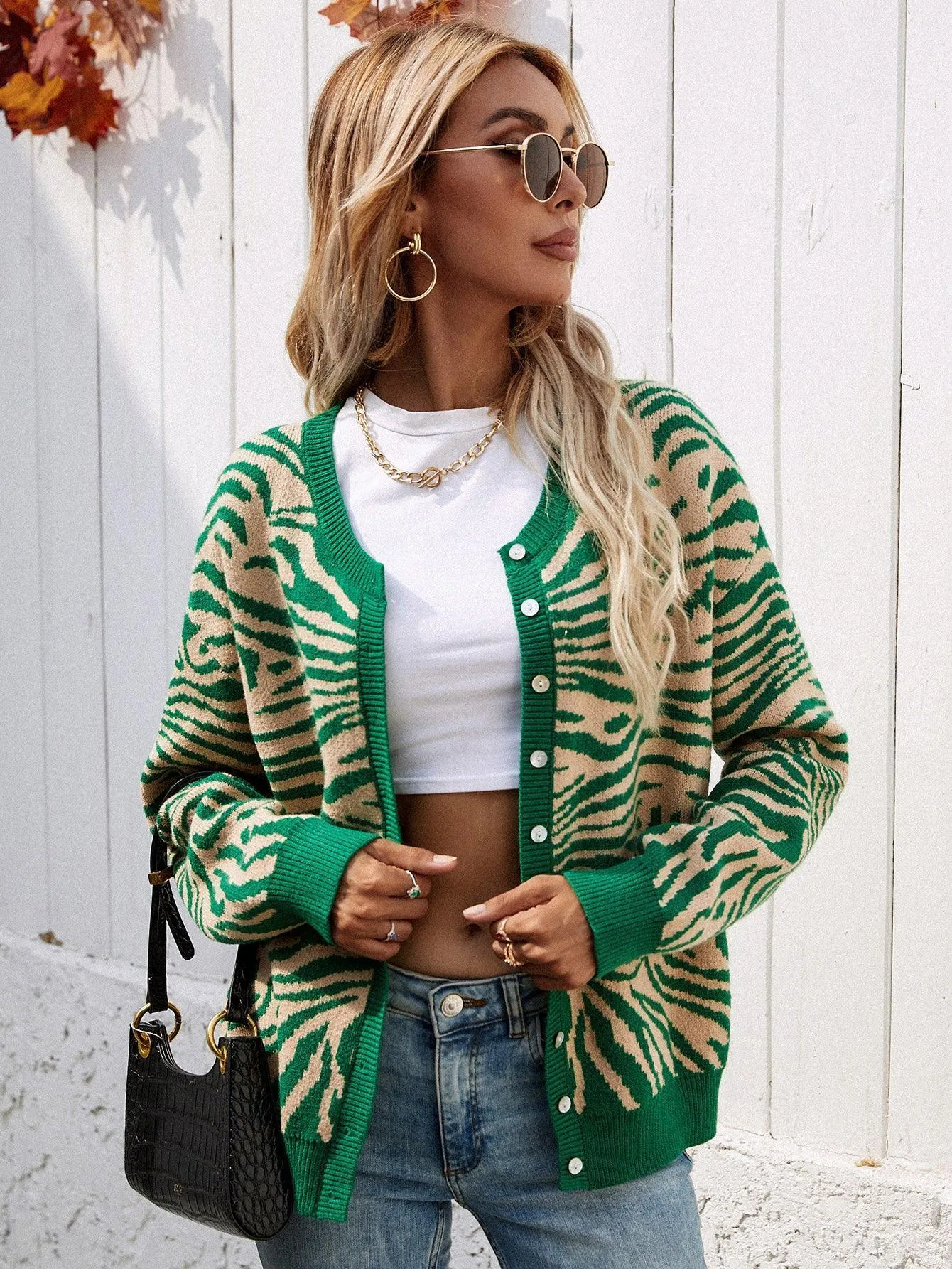 Modern Elegance Button Down Zebra Print Cardigan