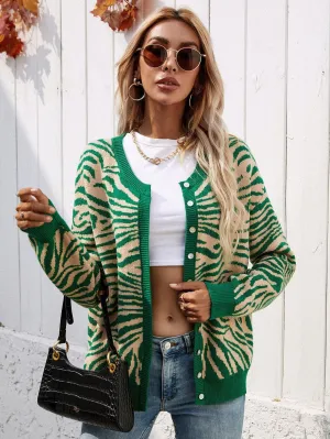 Modern Elegance Button Down Zebra Print Cardigan