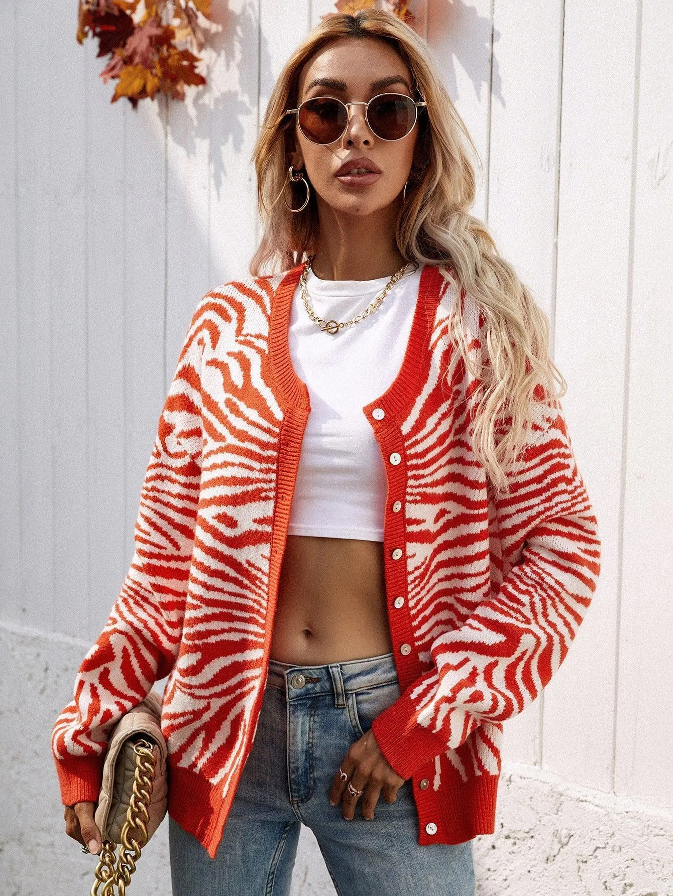 Modern Elegance Button Down Zebra Print Cardigan
