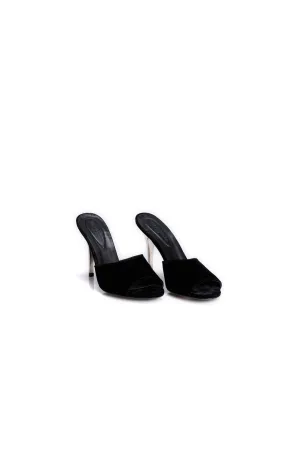 Mules ouvertes en velours à talon métalliques