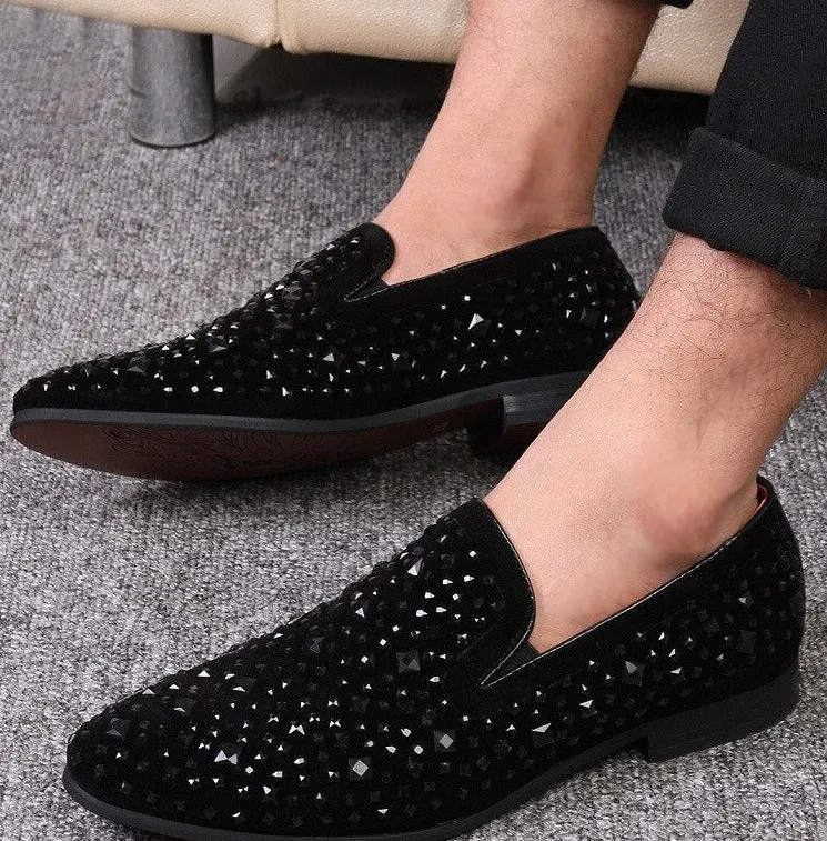 New Black Spikes Luxury Men's Loafers 2023 Fashion Party Flats