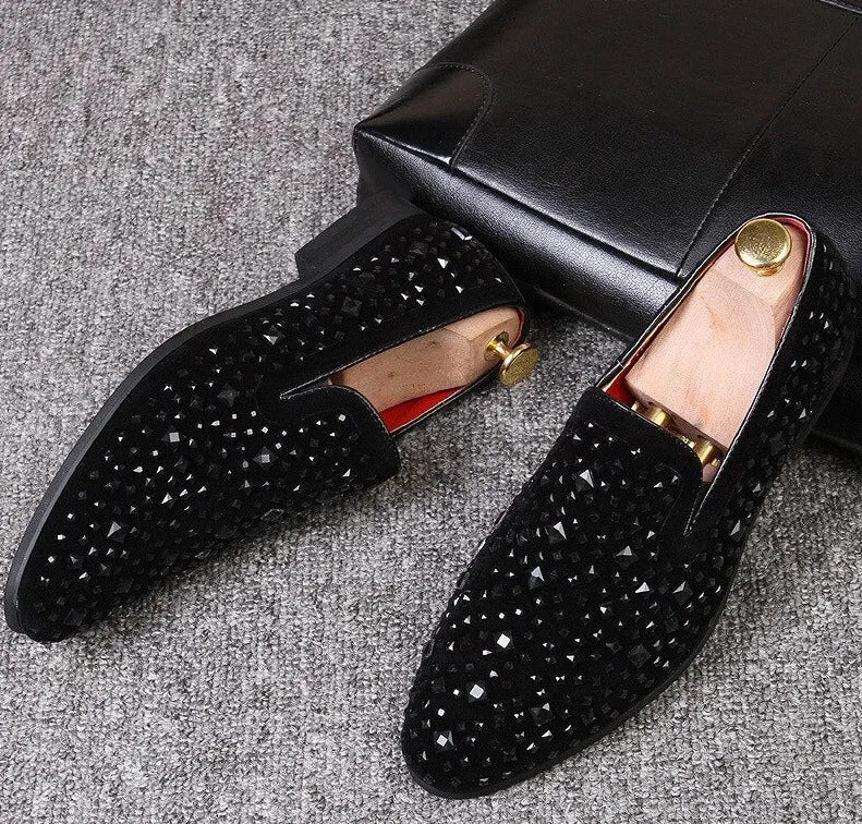 New Black Spikes Luxury Men's Loafers 2023 Fashion Party Flats